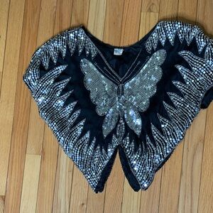 Sequin Butterfly Black Top